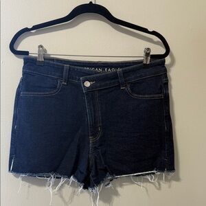 American Eagle Dark Denim Mom Shorts Criss Cross High Waist Size 10
